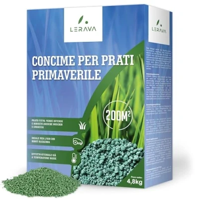 Immagine di LERAVA primavera concime prato fitto, verde intenso e robusto anziche muschio ed erbacce Ideale per l&#039;uso di robot rasaerba 200m²