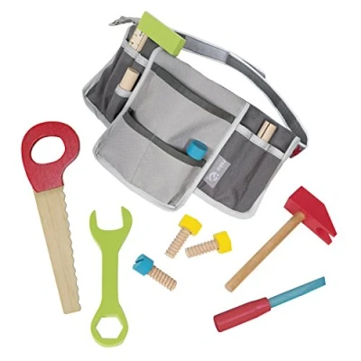 Immagine di roba Cintura porta attrezzi per bambini, Inclusa borsa con set di 11 pezzi in legno, Regolabile, Grigio