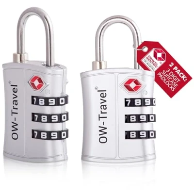 Immagine di OW Travel lucchetto combinazione Valigia TSA ABS 3 cifre per Valigie Bagagli da Viaggio.Lucchetto con armadietto palestra.Serratura a Argento 2 pezzi