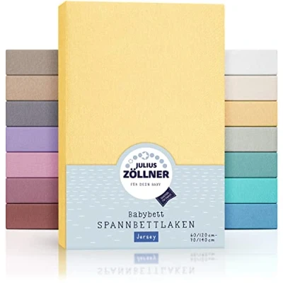 Immagine di Julius Zöllner Lenzuolo con angoli elasticizzati in jersey per lettino, 100% di cotone, certificato Oeko Tex Standard 100, dimensioni: 60 x 120 cm/70 140 cm, confezione da 2 pezzi, banana