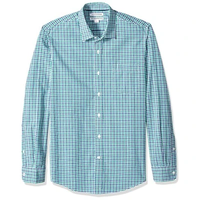 Immagine di Amazon Essentials Camicia in Popeline a Maniche Lunghe Slim Uomo, Blu Verde Percalle, L