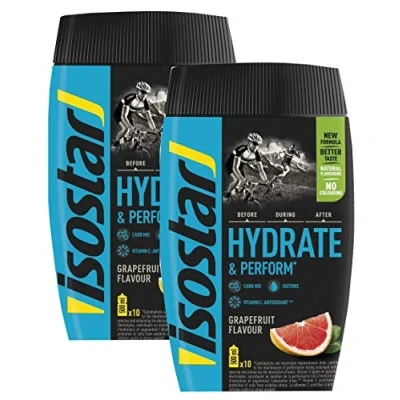 Immagine di Isostar Hydrate &amp; Perform 2x400g bevanda elettrolitica isotonica soluzione per supportare le prestazioni atletiche pompelmo, confezione da 2