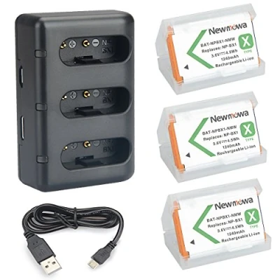 Immagine di NP BX1 Newmowa Rechargeable Batteria (confezione da 3) and Rapid 3 Channel Caricatore Rapido per Sony e DSC RX100, RX100 II, RX100M III