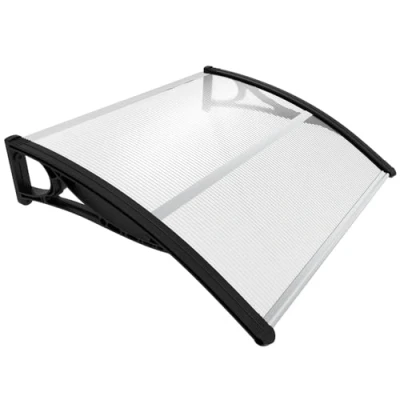 Immagine di VOUNOT Pensilina Tettoia per Porta Balcone Esterno, 100x80 cm, Tetto Policarbonato Alveolare Trasparente con Barra Centrale, Nero
