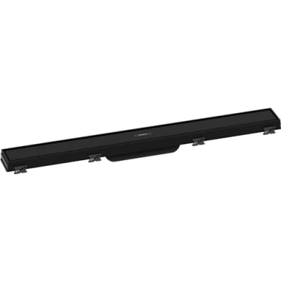 Immagine di hansgrohe RainDrain Match set di canalina doccia con cornice ad altezza regolabile, canale drenaggio 700 mm, scarico a pavimento, nero apaco