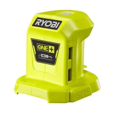 Immagine di Ryobi Caricabatterie USB A 2 porte (2,1 e 1,0 A) Veloce 100% retrocompatibile con batterie 18 V ONE+ Rilevatore di intensità ricarica Ideale Campeggio, Cantiere R18USB 0