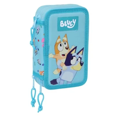 Immagine di Safta BLUEY astuccio scuola con 36 utili inclusi, per bambini, ideale bambini dai 5 ai 14 anni, comodo e versatile, qualità resistenza, 12,5 x 5,5 19,5 cm, colore celeste, azzurro,