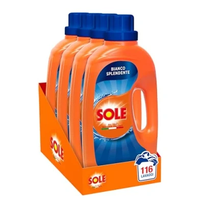 Immagine di Sole Detersivo Lavatrice Bianco splendente 116 Lavaggi, (4x29), Formula igienizzante, Liquido Splendente, rimuove le macchie a basse temperature