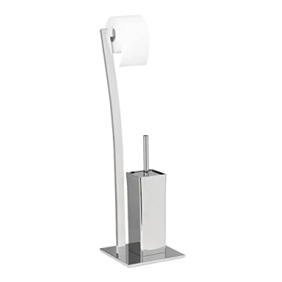 Immagine di Relaxdays Set da Accessori per WC, Porta Scopino in Acciaio Inox, Piantana Portarotolo HLP 71 x 20 cm, Argentato