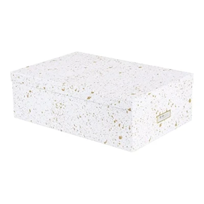 Immagine di Bigso Box of Sweden Set di 3 scatole portaoggetti per camera da letto, studio dei bambini o bagno, scatola organizer con coperchio, in fibra legno e carta, puntini dorati