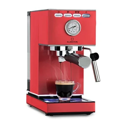 Immagine di Klarstein Pausa Macchina del caffè, espresso maker con 1350 watt, 20 bar di pressione, serbatoio da 1,4 litri, acciaio inox, rosso
