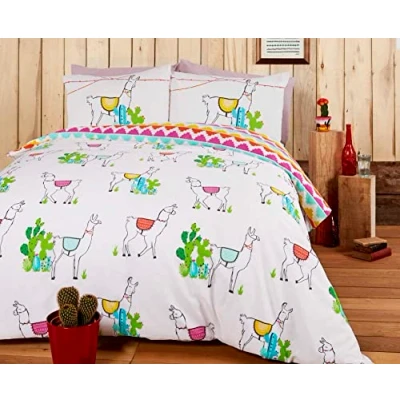 Immagine di Rapport Happy Llamas Set copripiumino reversibile, in poliestere, cotone, multicolore, per letto king size