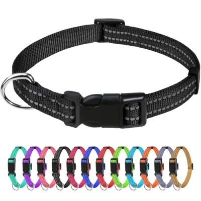 Immagine di TagME Collare per Cani in Nylon Riflettente, Fibbia Staccabile Durevole, Collari Di Sicurezza Regolabili Taglia Piccola, Nero, Larghezza 1.5 cm