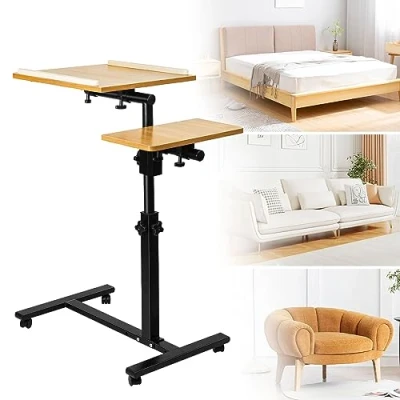Immagine di OHMG Tavolo per computer portatile,Tavolo divano letto,Regolabile in altezza tavolino leggero,Tavolino da salotto leggero con 4 ruote,Moderno caffè