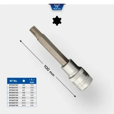 Immagine di BRILLIANT TOOLS BT022738 Bussola a inserto RIBE 1/2&quot;, lunga 100 mm, M14 [Powered by KS TOOLS]