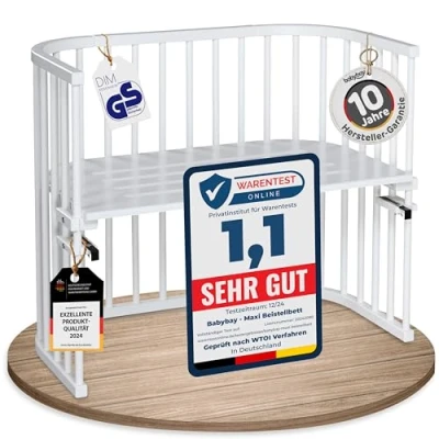 Immagine di babybay Maxi letto extra large in legno massello di faggio I Altezza infinitamente variabile per il dei bambini, laccato bianco
