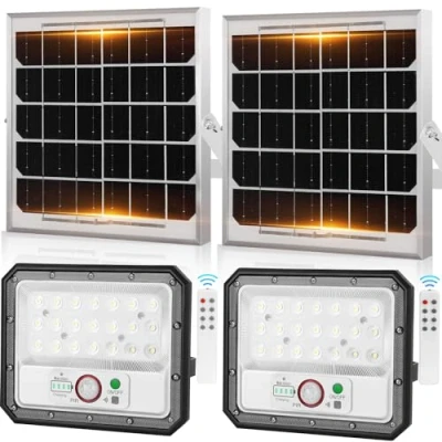 Immagine di Aigostar Faretti Solari a Led da Esterno,80W,800LM,Batteria di Grande Capacità,Faretto Esterno Solare con Sensore Movimento,IP65,Lampada Telecomando per Giardino, Garage,2 Pezzi