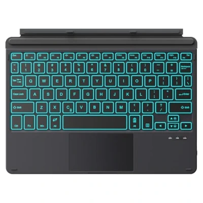 Immagine di MoKo Tastiera Compatibile con Microsoft Surface Go 4 (2023)/ 3 (2021)/Go 2 2020/Go 2018, Bluetooth Wireless Sottile Trackpad, Retroilluminazione LED a 7 Colori, Nero