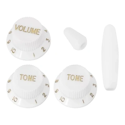 Immagine di eMagTech Set Di Manopole Bianche Con Kit Punte Per Interruttori Da 2 Toni E 1 Volume Compatibile Fender Chitarre Stratocaster Chitarra Elettrica Stile ST