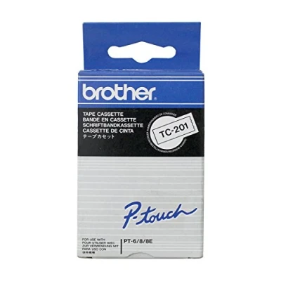 Immagine di Brother TC 201 Cassetta nastro per etichettatura originale, 12 mm. Nero su bianco