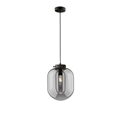 Immagine di Fischer &amp; Honsel 60893 Lampada a sospensione, colore nero opaco, vetro, colore: fumo, diametro: 18,00 cm, con soffitta: 140,00 1 lampadina E27 max. 40,0 Watt