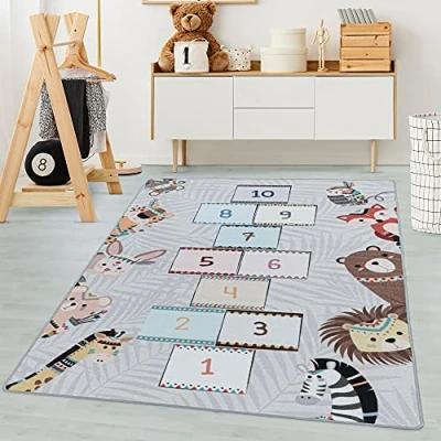Immagine di Tappeti per bambini, colore grigio, gioco della campana, 105255, tappeto rettangolare, camera dei 100 x 150 cm