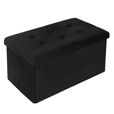Immagine di WOLTU Panche Contenitore per Ingresso Cassapanca Pieghevole Ottomane in Velluto, Max Portata Statica di 300 kg, 80 L, 76x37,5x38 cm Nero SH70sz