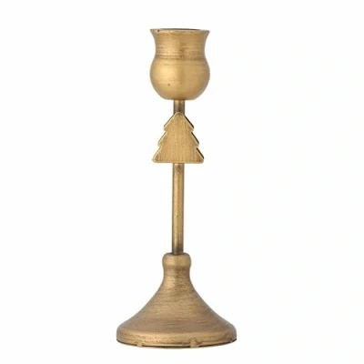 Immagine di Bloomingville Eloy Portacandele in oro metallo, altezza: 18,5 cm, decorato con un albero di Natale dorato