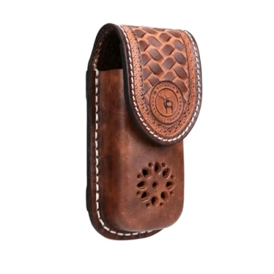 Immagine di Tourbon Custodia multiuso in vera pelle per coltelli, pieghevole, con chiusura a scatto, Marrone, 6*4.5*12cm, guaina retrò