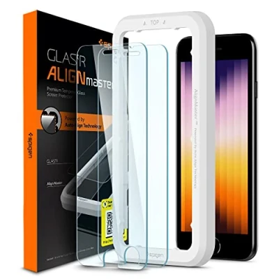 Immagine di Spigen AlignMaster Vetro Temperato compatibile con iPhone SE 3 (2022), 2 (2020), 8, 7, Pezzi, Cristallino, Durezza 9H Pellicola prottetiva