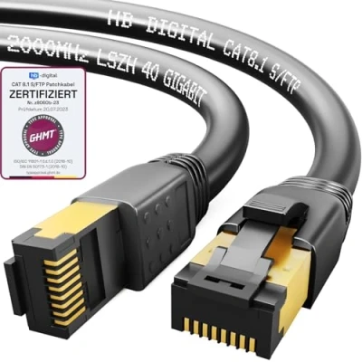 Immagine di HB Digital 2m Cavo di rete CAT 8.1 S/FTP LSZH Nero 40 Gbps patch LAN Gigabit RJ45 maschio Ethernet PIMF 2000 MHz Compatibile con Cat.6 Cat.7 Cat.8