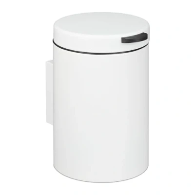 Immagine di Relaxdays Cestino da Bagno Muro, 3 Litri, Chiusura Automatica, Secchio Interno Estraibile, Bidone in Acciaio, Bianco, 70% 30% plastica, 1 pz