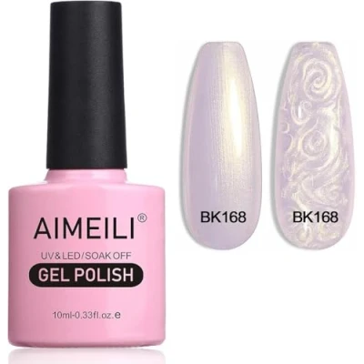 Immagine di AIMEILI Pearl Shell Smalto per Unghie, Bianco Perlato Semipermanente Unghie Glitter Shimmer Mermaid Gel Soak Off UV LED Effetto Perla e Spirale (168) 10ml