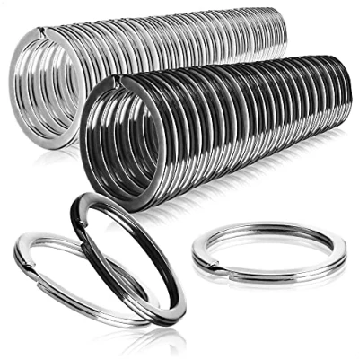 Immagine di com four® 50x Portachiavi in ferro, anelli metallo color argento e nero opaco per portachiavi, Ø 25 mm (050 pezzi mescolare piano)