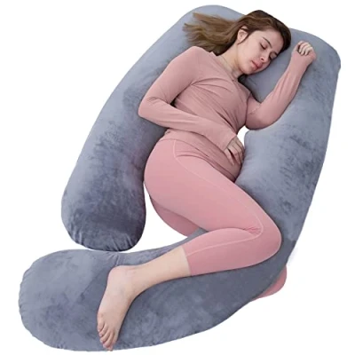 Immagine di AS AWESLING Cuscino per gravidanza, a forma di U, tutto il corpo, allattamento, supporto e maternità, donne incinte, con fodera rimovibile (grigio scuro)