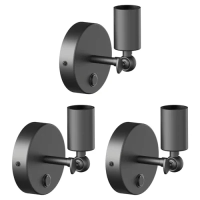 Immagine di ledscom.de 3 pz. applique FETRO, interruttore, nero opaco, rotondo, 1x E27 max. 60W