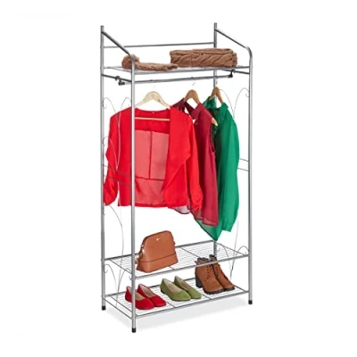 Immagine di Relaxdays Stand Appendiabiti, in Metallo, con 3 Ripiani, Asta Attaccapanni, Vintage, HLP: 161 x 78 36 cm, Argentato, 1 pz