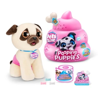 Immagine di Pets Alive Pooping Puppies by ZURU, Pug, Real Pet Dog Puppy, Play Soft Toy, Developmental Nurturing Plush, Color Change Unboxing, Interactive Electronic Puppy (Pug)