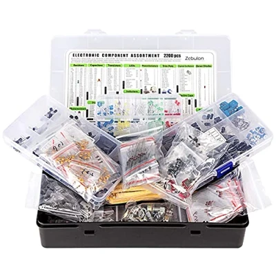 Immagine di Assortimento di componenti elettronici, 2200 pezzi, con condensatori, resistori, transistor, induttori, diodi, potenziometro, IC, LED, LDR, PCB ecc
