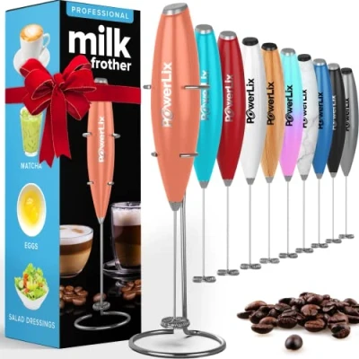 Immagine di PowerLix Frullino Montalatte Elettrico per Cappuccino Schiumatore Latte con Supporto in Acciaio Inossidabile, 15 20s, Potente 19000 giri/min, Manuale Latte, Cappuccino, Caffè
