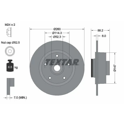 Immagine di TEXTAR PRO 92195903 Disco freno 260 8 05/05 114,3 pieno rivestito con anello sensore magnetico integrato, cuscinetto ruota RENAULT: Clio 4