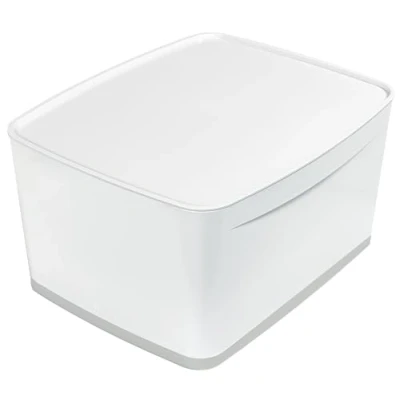 Immagine di Leitz MyBox Contenitore con Coperchio Large, per la Casa e l&#039;Ufficio, 18 L, Finitura opaca, Plastica, senza BPA sicuro gli Alimenti, Bianco/Grigio, 52161001