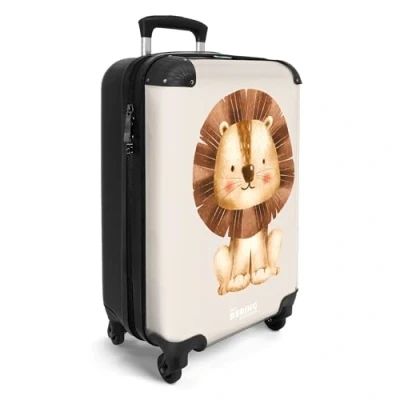 Immagine di NoBoringSuitcases.com Valigia Bambini, Trolley Per Bambini da Viaggio, Valigie Trolley, Bagaglio a Mano 55x40x20 cm (Leone Marrone)