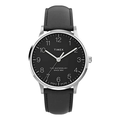 Immagine di Orologio Timex Waterbury 40mm da uomo Cassa in acciaio inossidabile con quadrante nero e cinturino pelle nera TW2V01500