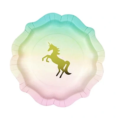 Immagine di Talking Tables Piatti di carta a forma unicorno per feste compleanno, usa e getta, colori oro pastello, confezione da 12, larghezza 24 cm, 22,9 cm