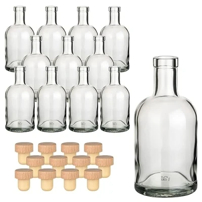 Immagine di gouveo Set 12 bottiglie in vetro 500 ml classiche con tappo sughero (HGK) bottiglia vuota 0,5 l per riempimento liquore, gin, olio, aceto (KFT500HGK)