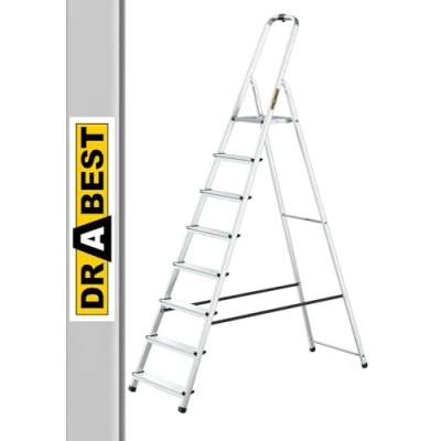 Immagine di Drabest Scala Domestica in Alluminio a 8 Gradini Portata 125kg Scaletta con Guida di Sicurezza e Piattaforma per Scale da Lavoro Multiuso 52x237x12cm
