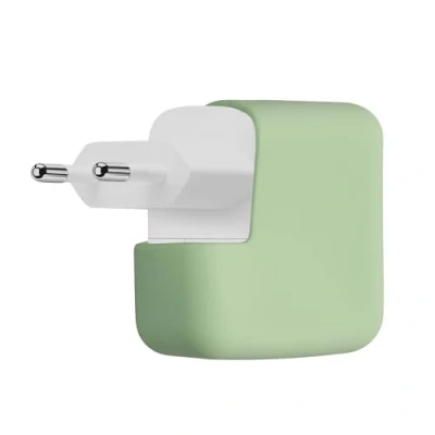 Immagine di kwmobile Custodia Caricatore Silicone Morbido Compatibile con Apple 35W Dual USB C Power Adapter Cover Case Alimentatore Caricabatterie Verde Matcha