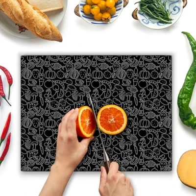 Immagine di Tagliere in vetro 40x30cm Nero, da cucina vetro, Igienico, decorativo e resistente al calore Antigraffio Design Icon