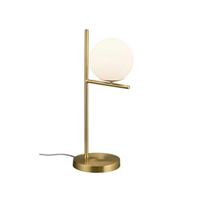 Immagine di Lampada da tavolo a LED in ottone opaco con paralume sfera vetro opalino E14, esclusiva illuminazione